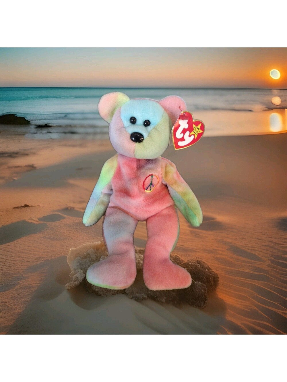 RARE RETIRED Ty Beanie Baby: Peace Bear 1996 Multicolor Tag Errors Mint Seepics